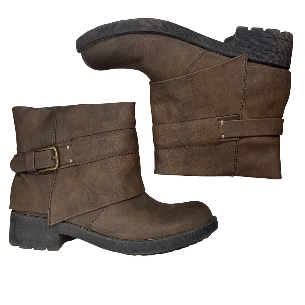 Rocket Dog‎ Brown Moto Ankle Boots C302 Buckle Strap Lug Sole Womens 7.5 M